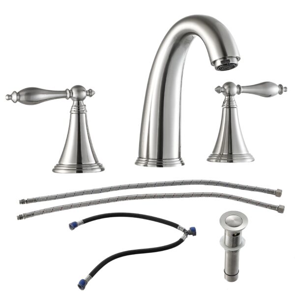 Widespread Bathroom Faucet With Pop Up Drain - Brushed Nickel
