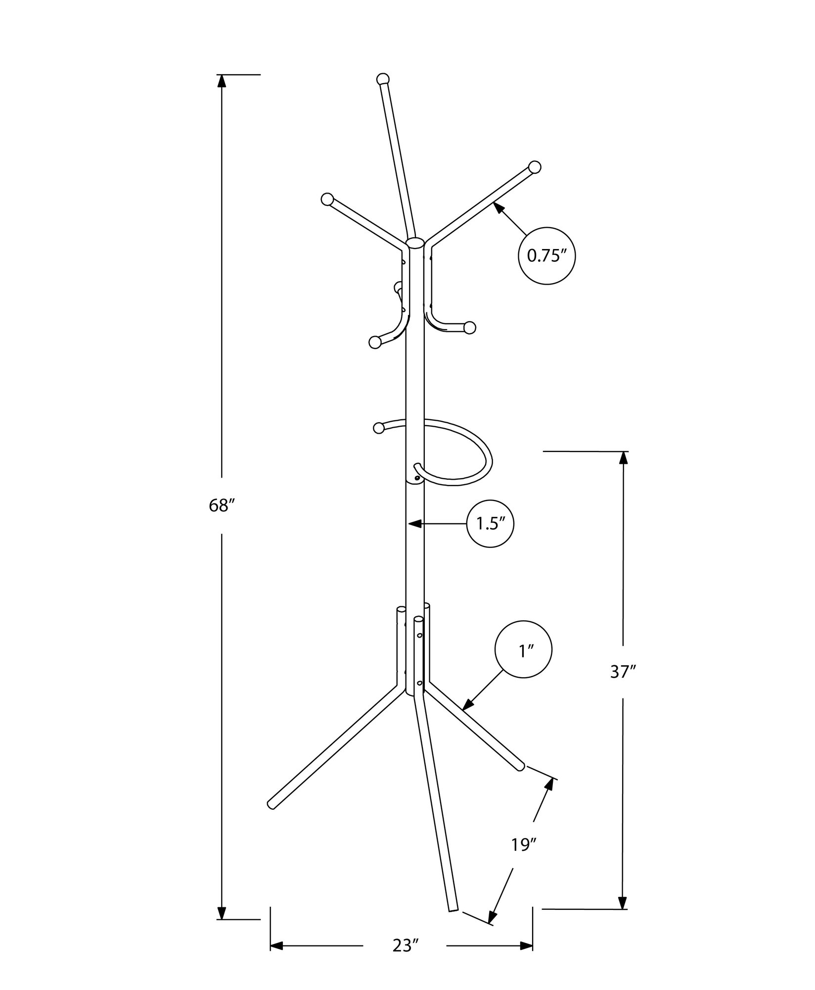 Coat Rack, Hall Tree, Free Standing, Hanging Bar, 6 Hooks, Entryway, 68"H, Contemporary & Modern - White - Image 3