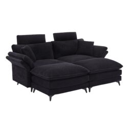 Modern Corduroy, Deep Seat Sectional Sofa With Ottomans, Comfortable Cloud Sofa - Black