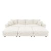 Plush Corduroy 4 Seat Sofa, Modern Comfy Upholstered Sofa Cloud Couch, Deep Seat Couches With Soft Pillows And 3 Ottomans, Convertible Sofa Lounge Chair, For Living Room, Apartment, Office - Beige - Image 16