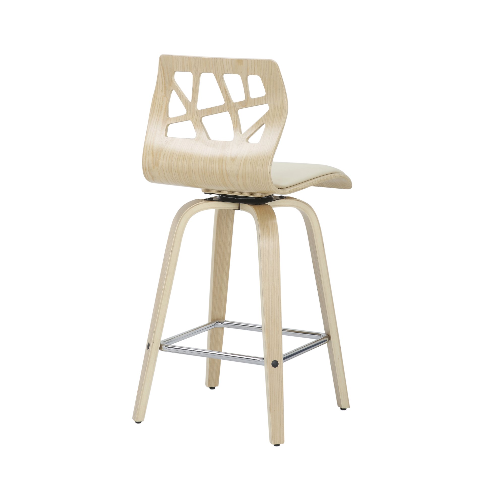 Folia - Mid-Century Modern Counter Stool With Footrest (Set of 2) - Natural / Cream / Chrome - Image 4