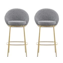 Celano - Indoor Metal Upholstered Barstool, Upholstery (Set of 2) - Gold / Mixed Gray