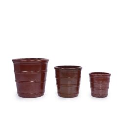 3 Pieces Ceramic Flowerpot, Planter For Patio, Garden Or Windowsills - Bean Paste Red