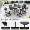 7 Pieces Modern Outdoor Patio Dining Set, Rectangular Dining Table, 6 Swivel Rockers With Sunbrella Cushions - Ember Black - Image 5