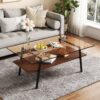 Rectangle Coffee Table, Tempered Glass Tabletop With Metal Legs, Modern Table For Living Room - Brown - Image 2