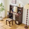 Modern Elegance Makeup Vanity Desk With Adjustable Lighted Mirror Storage Shelves Drawer And Cabinet - Walnut - Image 12