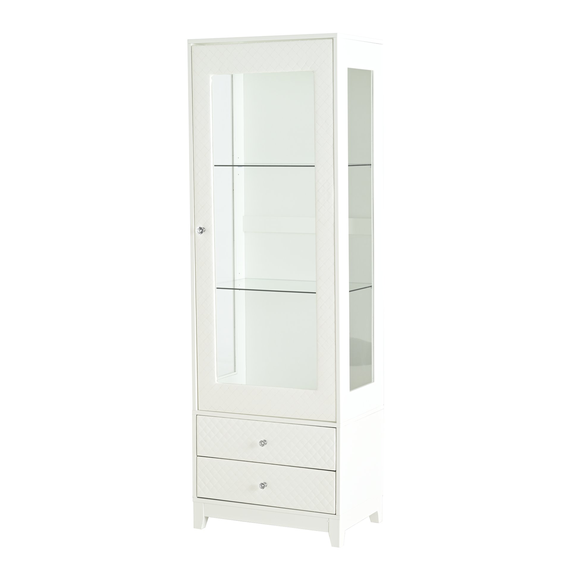 Modern Upholstered Glass Display Cabinet With Adjustable LED Light - White - Image 18