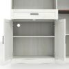 Farmhouse Kitchen Pantry Sideboard With Cabinet And Drawer, Multi Functional Kitchen Buffet With Hutch And Glass Holder, Microwave Stand With Charging Station - Brown / Antique White - Image 23