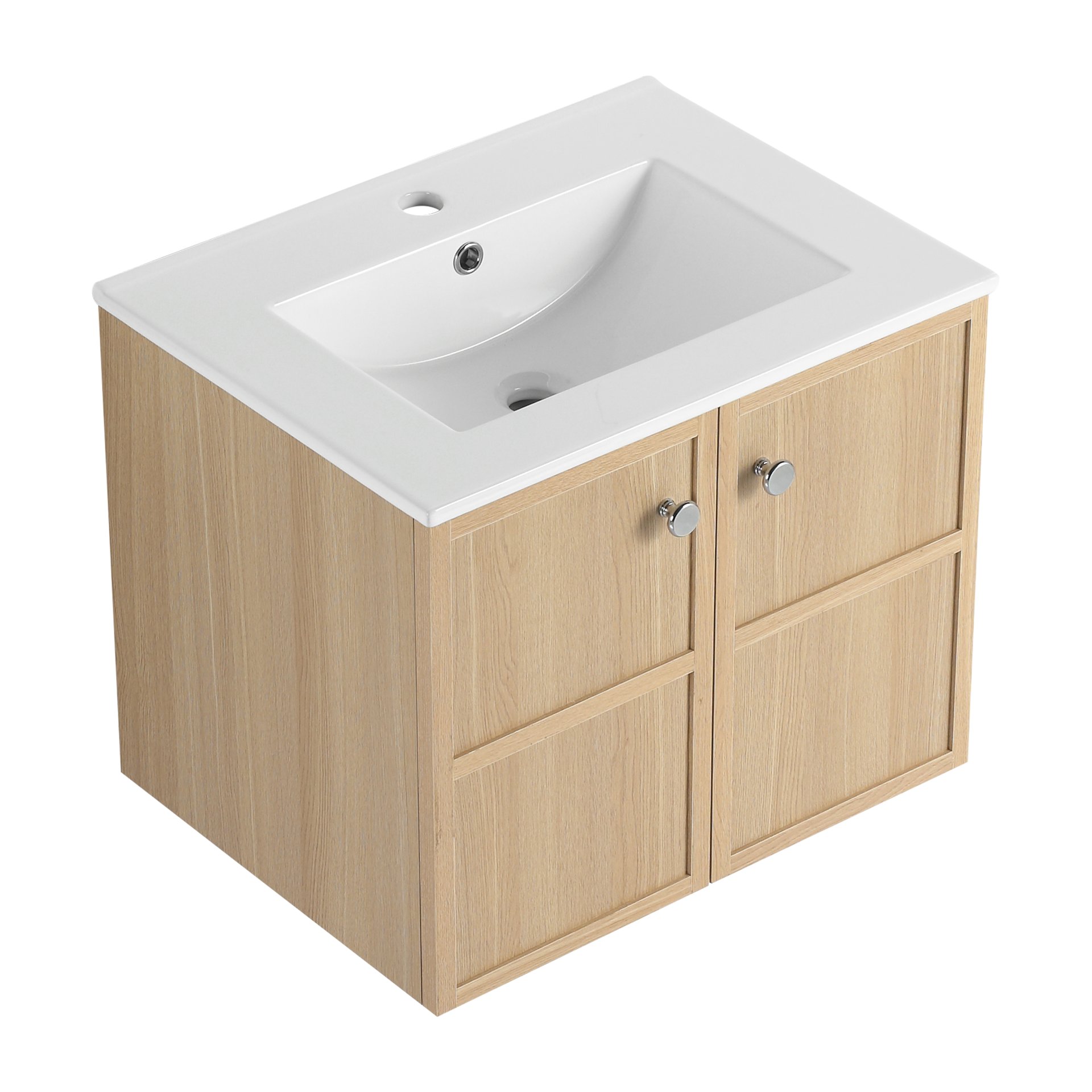 24" Wall Mounted Bathroom Vanity With Ceramic Sink And 2 Soft Closing Doors - Oak - Image 11