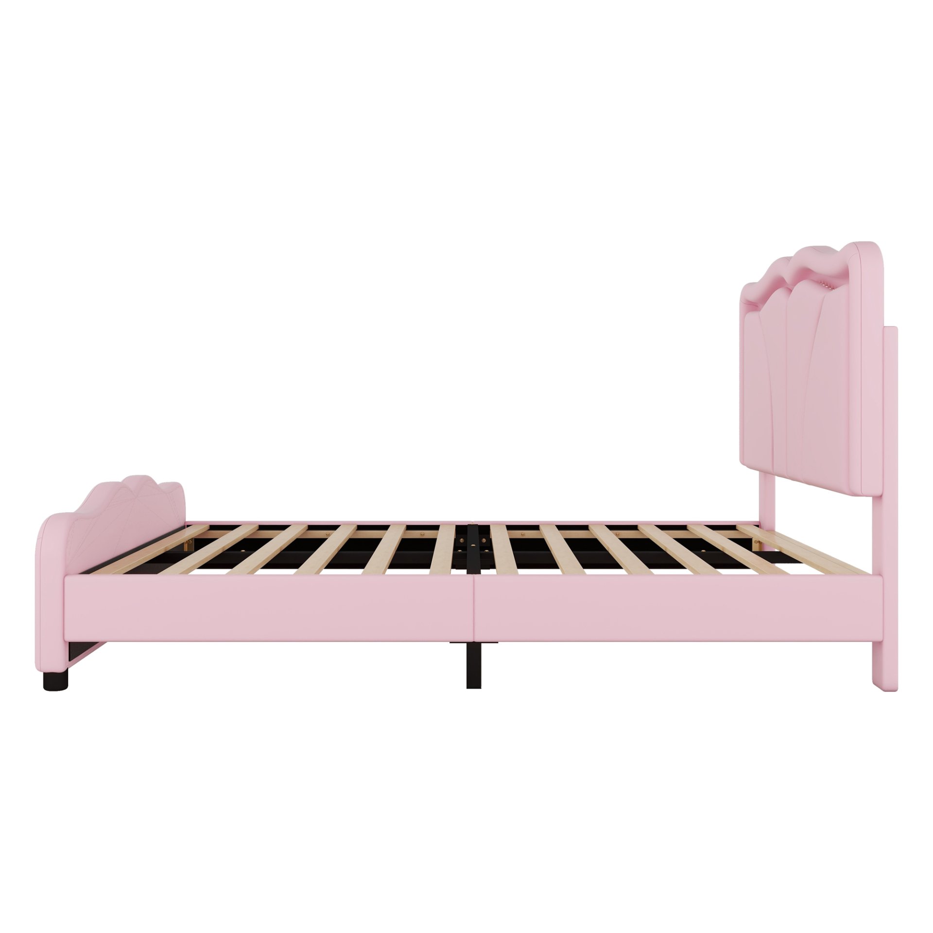Full Size Upholstered Platform Bed With Curve Shaped And Height Adjustable Headboard, LED Light Strips - Pink - Image 10