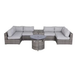 9 Piece Outdoor Sectional Sofa Set With Cushions And Fire Pit - Gray Mix