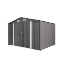 Large Metal Outdoor Storage Shed With Lockable Door, Air Vent, And Clear Window For Garden Tools And Bicycles - Gray
