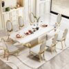 Top Dining Table With Gold Finish Corner, Pillar And Gold Finish Stainless Steel Base - White - Image 3