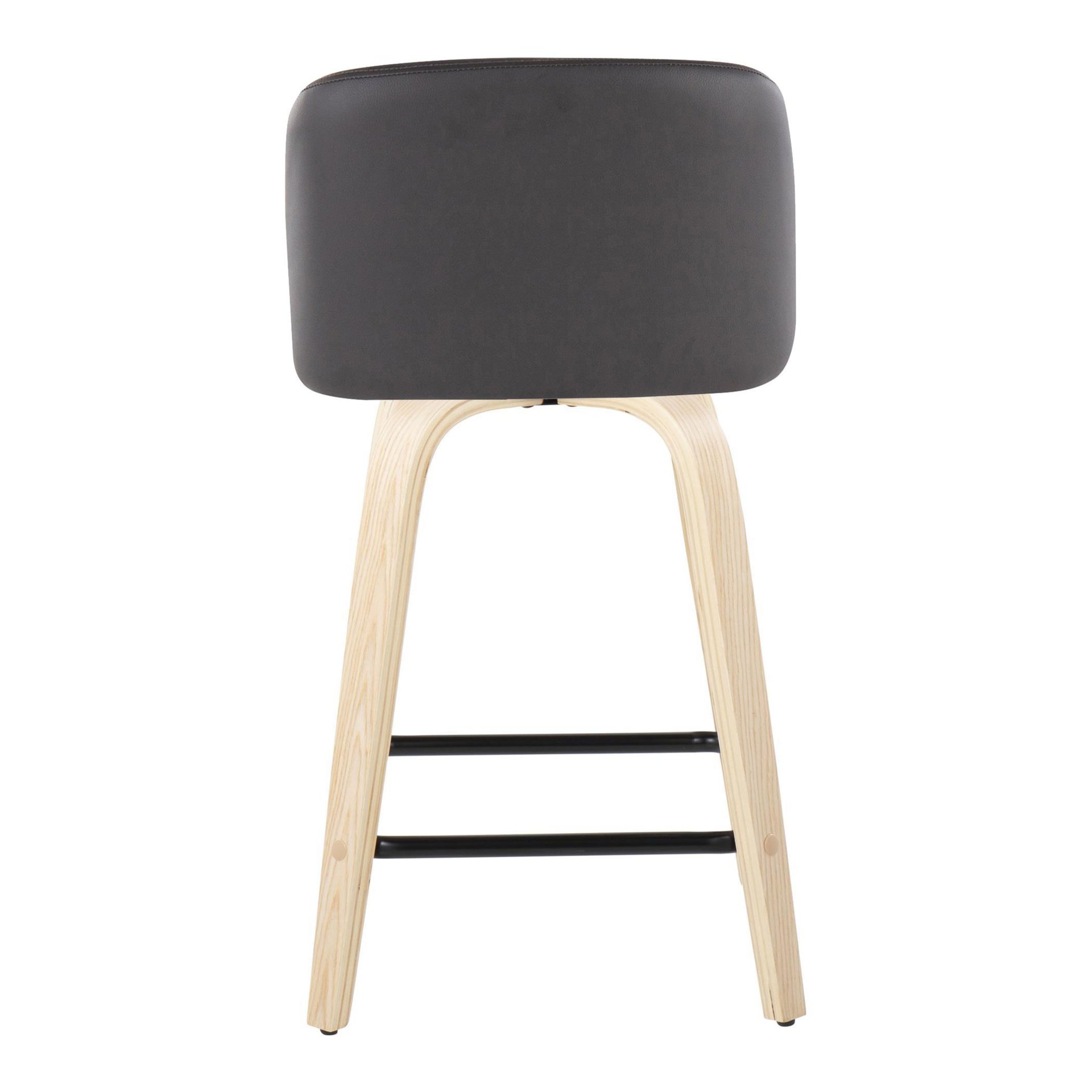 Toriano - Contemporary Fixed Height Counter Stool With Swivel, Square Footrest (Set of 2) - Gray / Black / Natural - Image 5