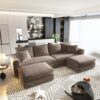 4 Seat Sofa, Deep Seat Couches With Soft Pillows And 2 Ottomans, Convertible Sofa Lounge Chair, For Living Room - Camel - Image 8