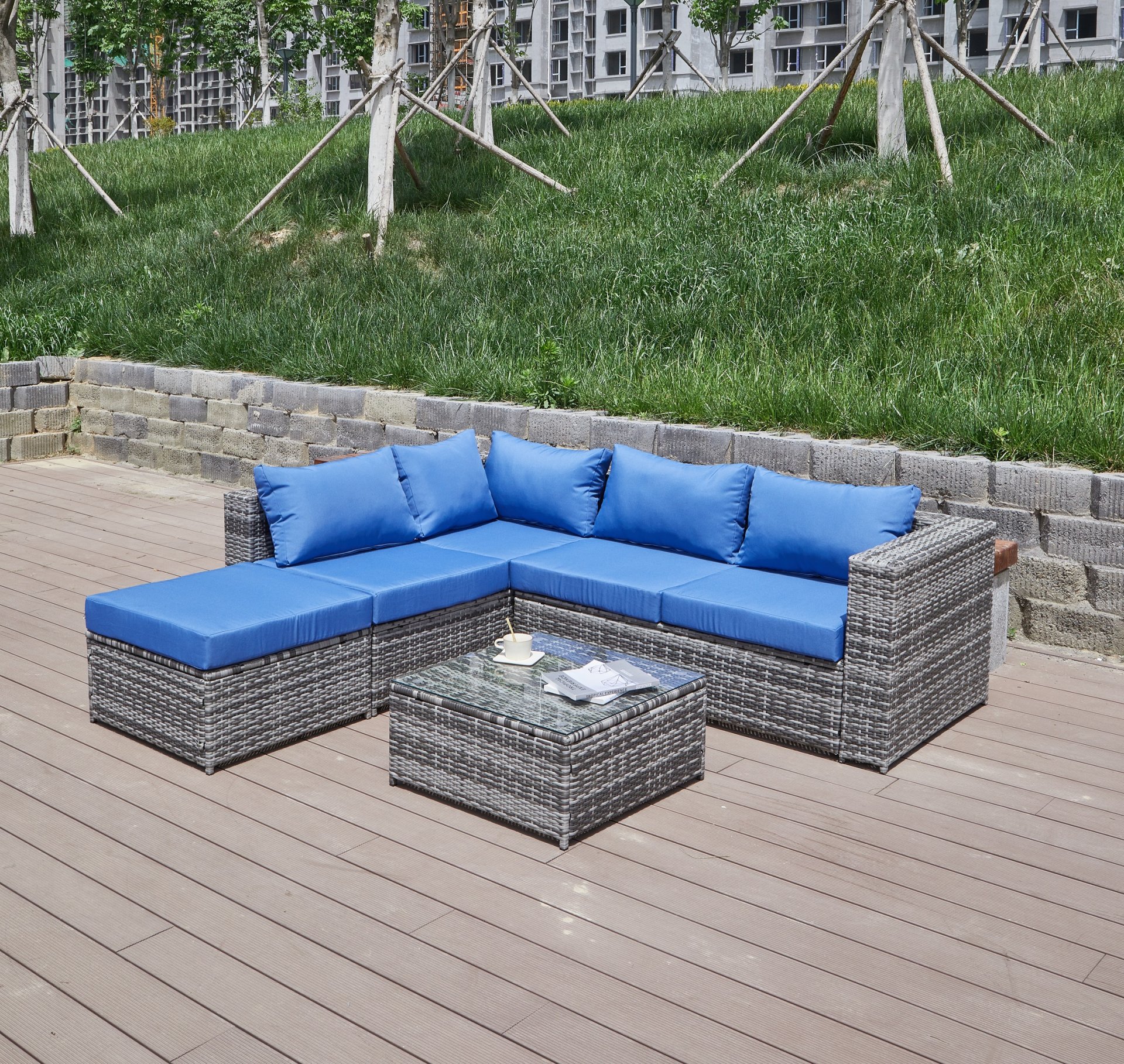 Luxurious Comfort Patio Sofa With Cushions - Blue / Gray - Image 17
