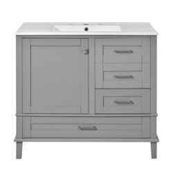 36" Bathroom Vanity With Solid Pine Frame And Soft Close Storage - Gray