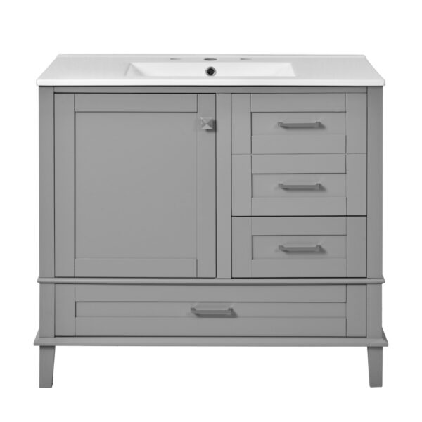 36" Bathroom Vanity With Solid Pine Frame And Soft Close Storage - Gray