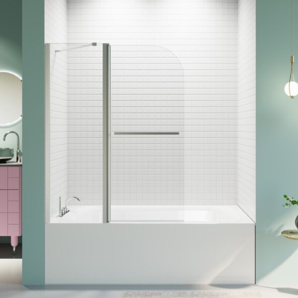 Frameless Folding Shower Doors For Bathtub With Pivot Tub Glass Door - Chrome