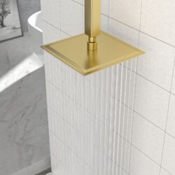 8" Stainless Steel Square Rainfall Shower Head Wall & Ceiling Mount With Self Cleaning Nozzles & Full Body Coverage - Gold