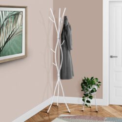 Coat Rack, Hall Tree, Free Standing, 11 Hooks, Entryway, Contemporary & Modern - White