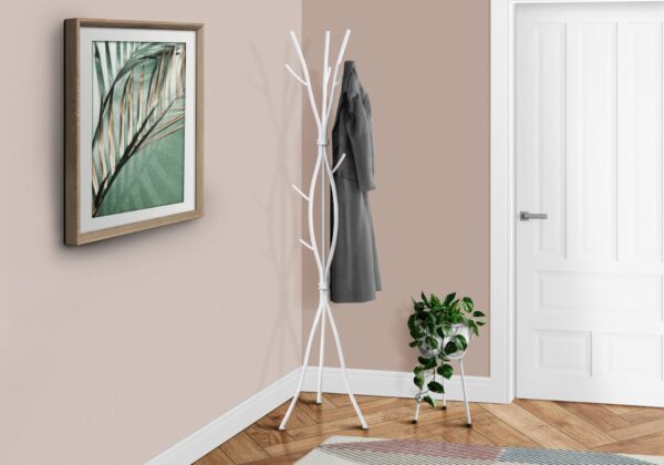 Coat Rack, Hall Tree, Free Standing, 11 Hooks, Entryway, Contemporary & Modern - White