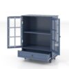 Vintage Buffet Cabinet With Double Glass Doors And Drawer, Storage Sideboard - Blue - Image 16