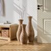 3 Piece Artificial Rattan Floor Vase Set Decorative Accent For Living Room, Hallway & Entryway, Ideal For Dried Or Silk Flower Arrangements - Beige - Image 8