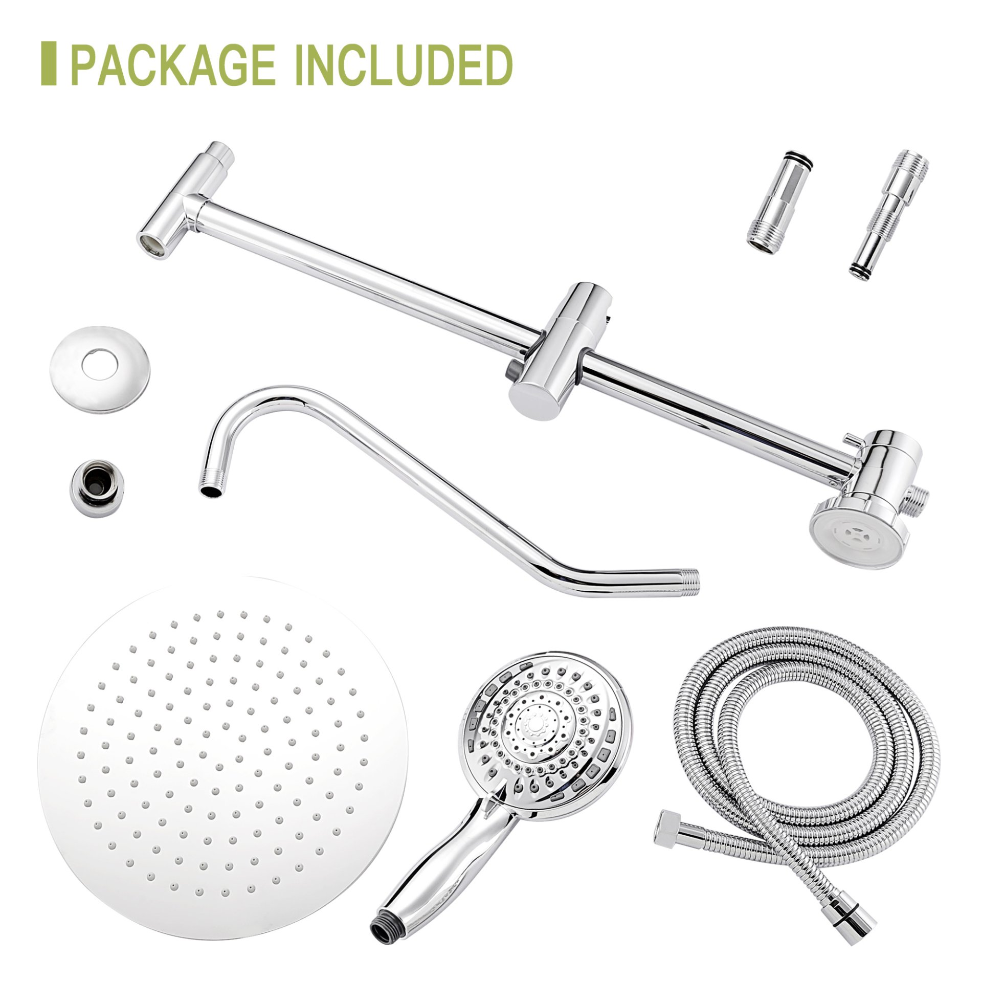Chrome Round Dual Shower Heads Set With 10" Overhead And Hand Shower, Metal & Plastic Construction - Chrome - Image 9