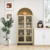 Tall Arched Kitchen Pantry, Modern Farmhouse Wood Kitchen Storage Cabinets, Arched Storage Display Cabinet With Adjustable Shelves, Versatile Cupboard For Kitchen, Dining Room - Natural - Image 2