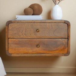 Floating Curved Bedside Table - Chestnut