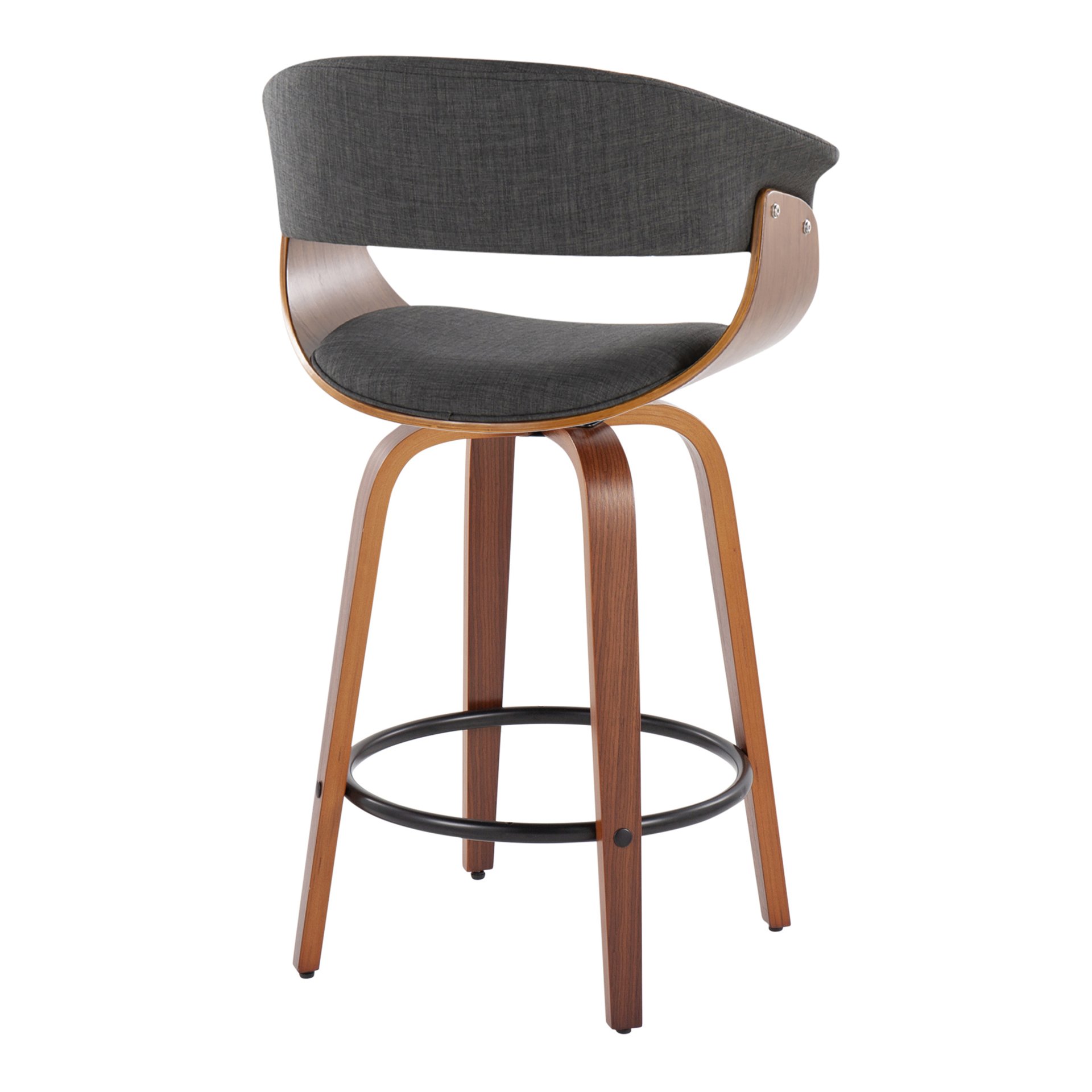 Vintage Mod - Mid-Century Modern Fixed Height Counter Stool & Swivel With Round Footrest (Set of 2) - Walnut / Charcoal - Image 4