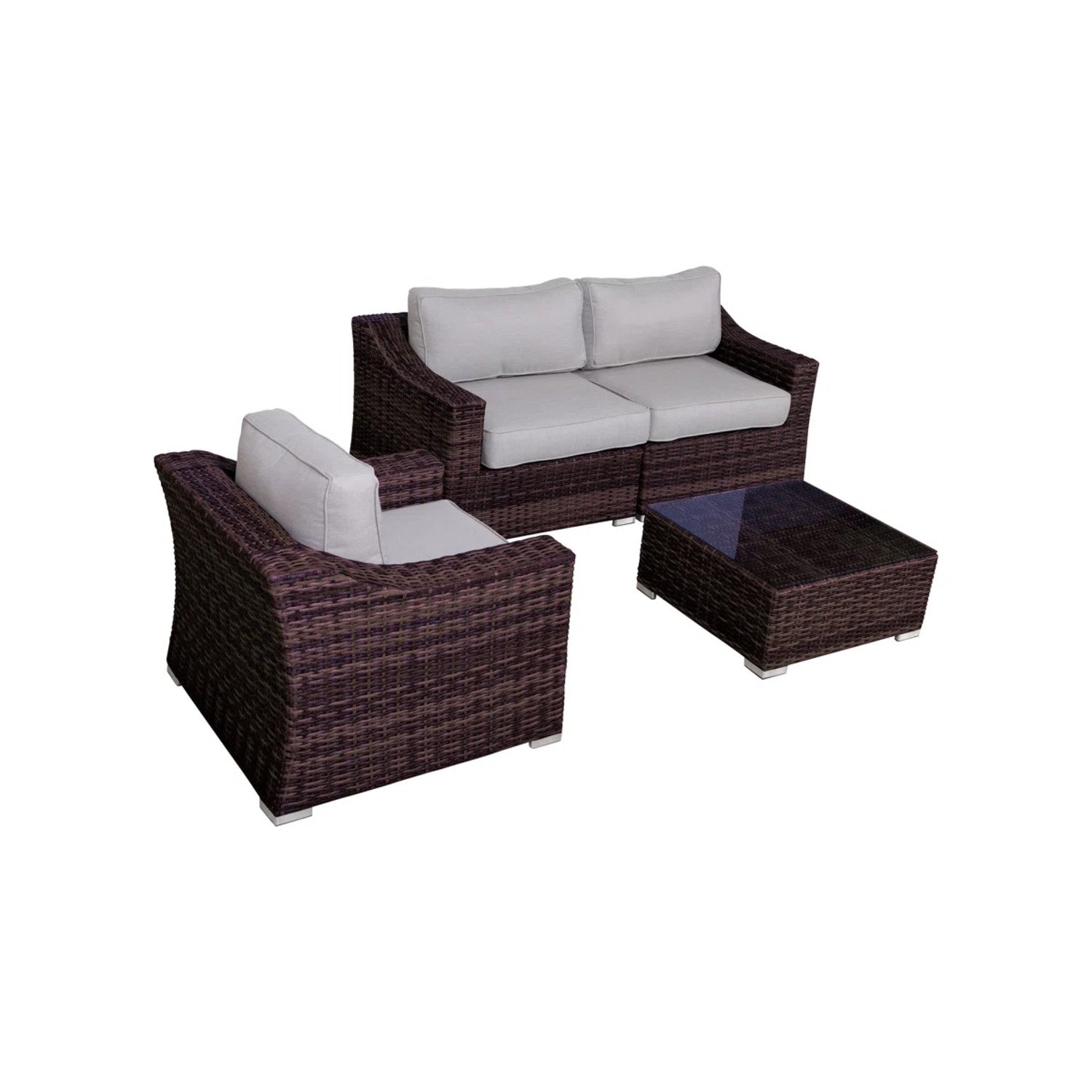 Outdoor Wicker Conversation Set With Cushions For 3 - Brown Mix - Image 6