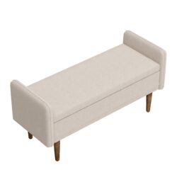 Teddy Velvet Storage Stool With Storage Space Rubber Wood Sponge Linen - Beige