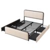 Modern Metal Bed Frame With Curved Upholstered Headboard And Footboard Bed With 4 Storage Drawers, Heavy Duty Metal Slats, Queen Size - Beige - Image 10