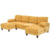 Modern U Shaped Sectional Sofa With Dual Chaise Lounges, Storage Pockets And Armrest Pillows - Yellow - Image 13