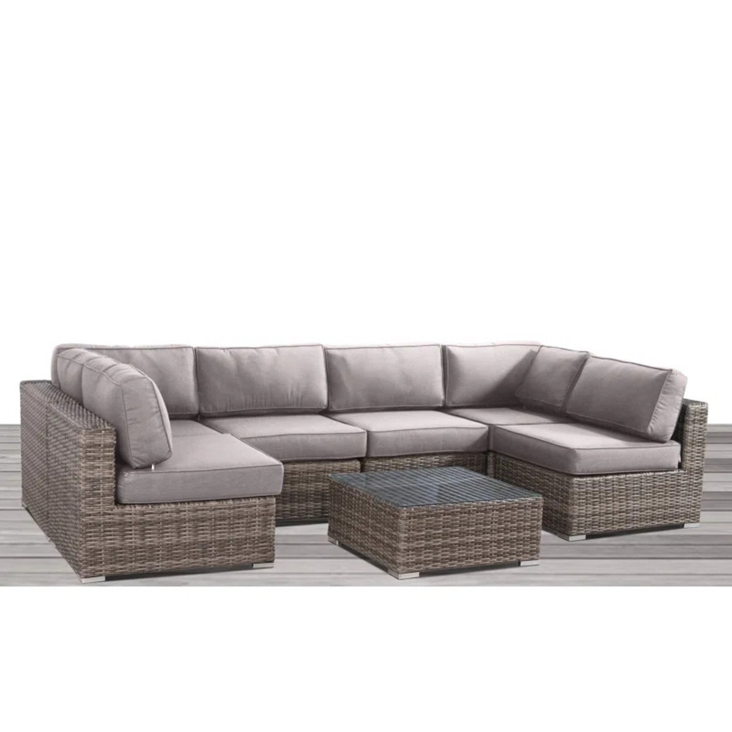 6 Person Wicker Seating Group With Premium Cushions - Gray Mix - Image 5