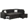 Sectional Pull-Out Sofa Bed L-Shaped Corner Sofa Couch With Storage Chaise, USB Ports, Power Sockets, Cup Holder For Living Room, Bedroom, Study - Black - Image 14