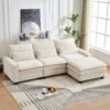 L Shaped Sectional Sofa With Movable Ottoman - Beige - Image 5