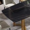 63" Modern Artificial Stone Curved Golden Metal Leg Dining Table, 6 People - Black / Gold - Image 7