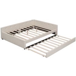 Queen Platform Bed With USB And Twin Trundle - Beige