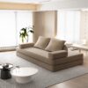 Multifunctional Convertible Sofa Bed With 2 Tumbler Backrests And 2 Pillows, Diy Modern Upholstered Couch - Camel - Image 8