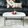 Modern Rectangular Rock Plate Coffee Table Open Space Design Golden Metal Frame Minimalist Living Room Center Table For Lounge Office - Black White - Image 2