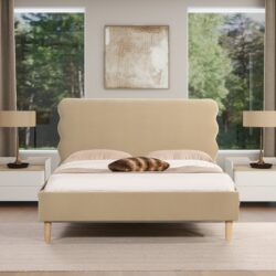 Stockholm - Queen Modern Wavy Headboard Platform Bed - Fawn Brown