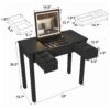Makeup Vanity Desk With Mirror 3 Level Adjustable LED Lighting, Flip Top Storage 2 Drawers & 3 Removable Organizer Boxes - Black - Image 15