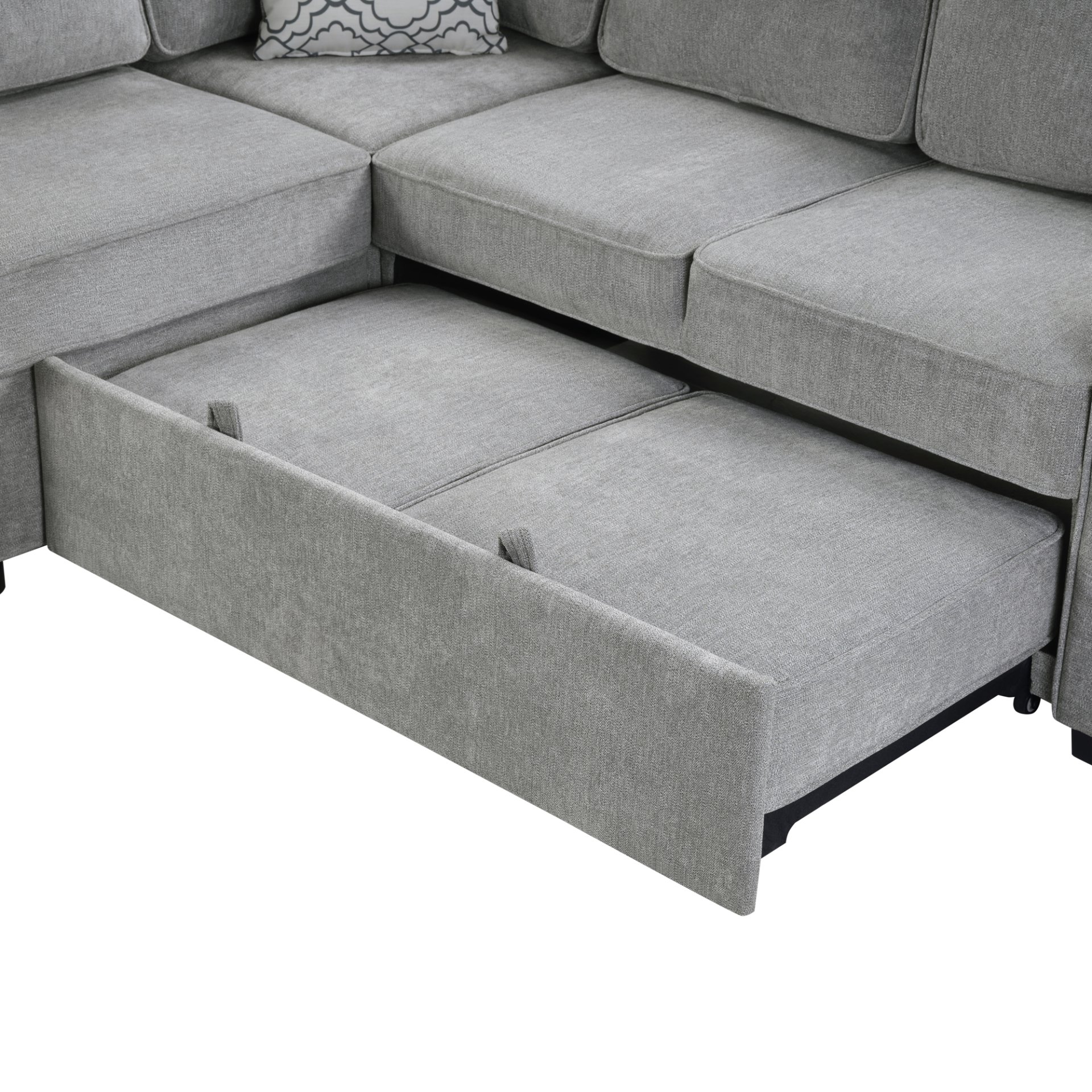 Convertible Sectional Sofa Bed Shaped Sofa With Dual Pull Out Sleepers, Flip Top Table, USB Ports, Cup Holder & Storage - Light Gray - Image 17
