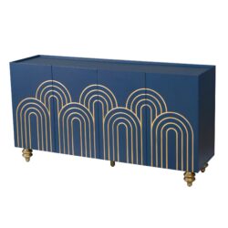 Modern Fluted Sideboard Buffet With Adjustable Shelves, Curve Element With Strict Lines - Navy Blue