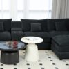 U Shaped Sectional Cloud Couch For Living Room, Fluffy Modular Sofa With Movable Ottoman 6 Seat Sectional Sofa Set With Console, Cup Holders - Black - Image 9