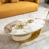 Modern Coffee Table Thick Sintered Stone Top With 2 Drawers Matt Stainless Steel Base - Gold - Image 7