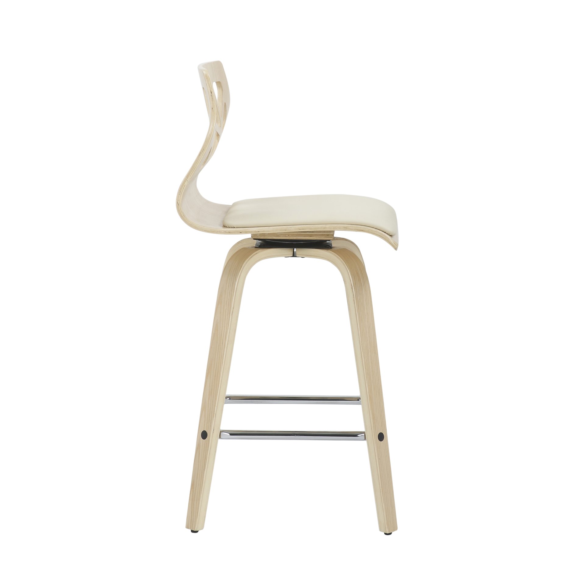 Folia - Mid-Century Modern Counter Stool With Footrest (Set of 2) - Natural / Cream / Chrome - Image 3